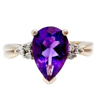 1.25 Carat Amethyst & Diamond Ring 10k Yellow Gold