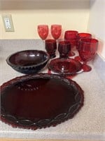 11 pieces of vintage red glassware