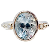 3 Carat Blue Topaz & Diamond Ring 18k Two-Tone