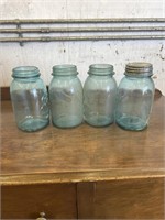 4 VINTAGE BLUE BALL JARS