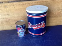 Braves tin and braves baseball cards in a can