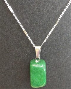925stamped 18" necklace with green stone pendant