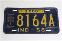 1958 Indiana Truck 3000 License Plate