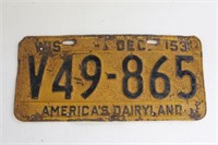 1953 Wisconsin License Plate