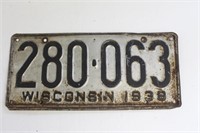 1938 Wisconsin License Plate