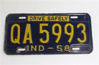 1958 Lawrence County Indiana License Plate