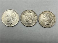 (3) $1 Peace Silver Dollars