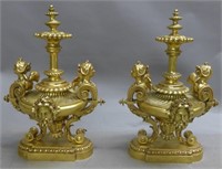 Pair Figural Dore over Bronze Garnitures