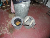 Metal Trash Can and Contents; Mop Bucket; Metal