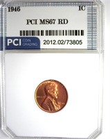 1946 Cent MS67 RD LISTS $1000