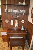 Single drawer desk with bench, pine trash receptac