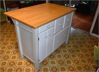 Maple top kitchen island with 2 stools, 48x32x36"h