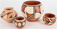 4 Native American Polychrome Pottery Signed