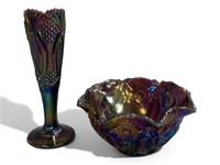L.E Smith Glass carnival vase And bowl