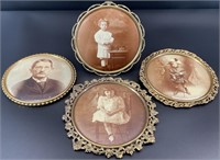 4 Antique Round Frame Tin Photographs