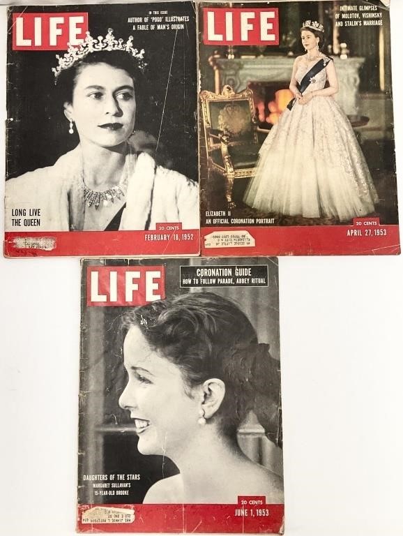 3pc 1950s LIFE Magazines, Queen Elizabeth