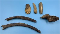 Bag of fossilized ivory and bone scraps, longest i