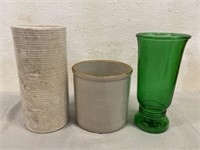 3 PCs Of Glass & Clay Pottery