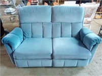 Blue Fabric Reclining Loveseat Measures 5' x 27"