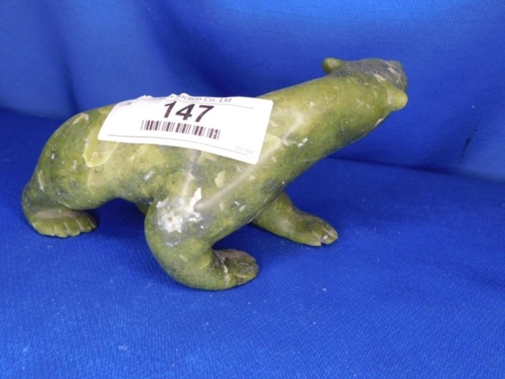 Inuit Soapstone Carving - Bear- 7.5"  L