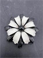 Vtg Black White Flower Brooch 1960 Flower Power