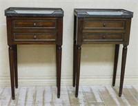Louis XVI Style Marble Top Mahogany Side Cabinets.