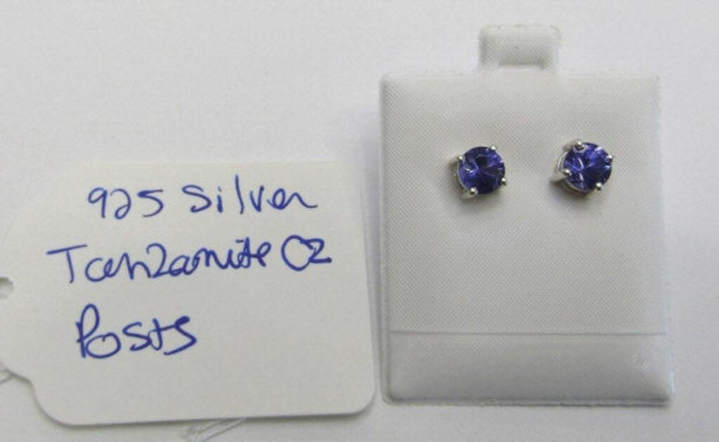 925 Silver Tanzanite CZ Post Earrings