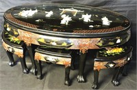 Chinese Black Lacquer Mother of Pearl Geisha Tea