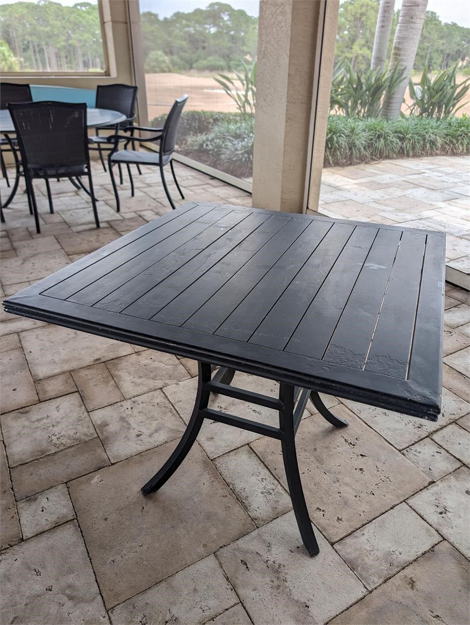 1 Pc. Square Slated Black Top Outdoor Metal Table