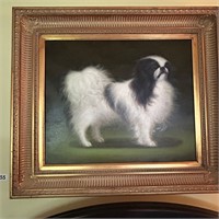 LARGE ORNATE FRAMED PAINTING OF DOG