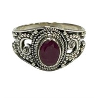 Natural 0.43ct Oval Faceted Red Ruby Ring