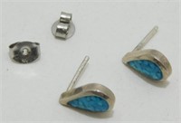Turquoise Chip Inlay Sterling Silver Earrings
