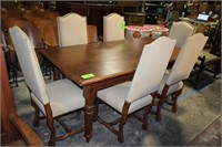 Wooden Dining Table w/(6) Upholstered Chairs,