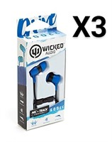 NEW Lot of 3 Wicked Audio 600CC Earbuds