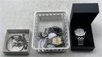 (JL) 5 Omax Watches & A Box of Earrings & a