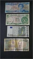 Four Foreign Banknotes Incl. Scotland 1 Pound