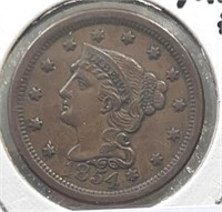 1854 Large Cent  Very Nice+