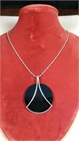 Modernist Sterling Necklace Black & Silver Pendant