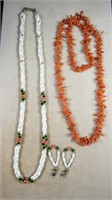 Fire Coral Necklace & Beaded Necklace w/Earrings