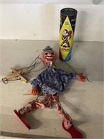 Vintage Wooden Clown Puppet & Puzzle