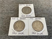 1903-S, 1908-D and 1912 Barber Half Dollars