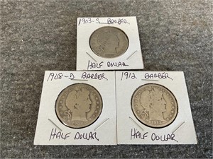 1903-S, 1908-D and 1912 Barber Half Dollars