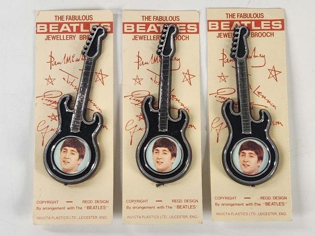 3) THE BEATLES JOHN LENNON GUITAR PINS UNUSED