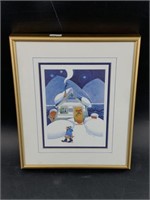 Rie Munoz miniature print, "Winter Cabin Panake" D