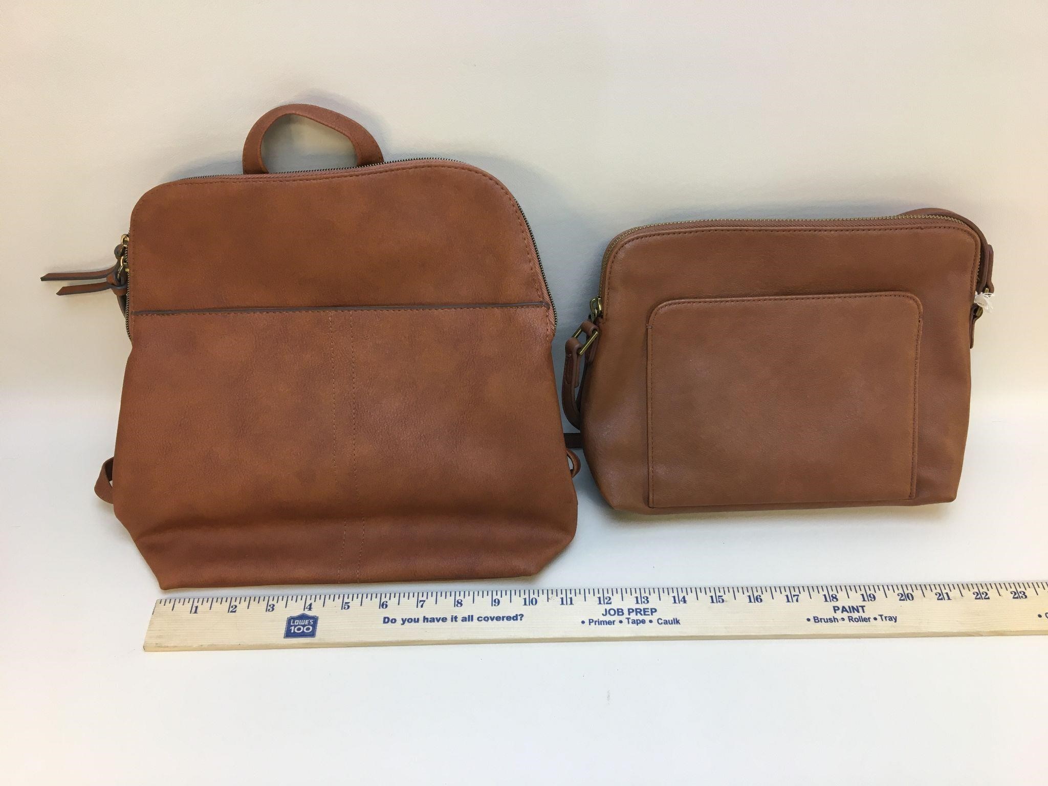 Faux Brown Leather Handbag & Backpack