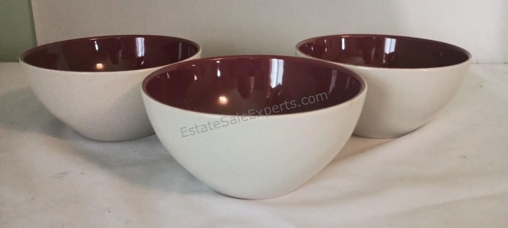 Trio of Block Basics Glazed Pottery Bowls