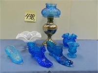 (5) Cobalt Blue Small Pieces, Mini Metal Lamp w/