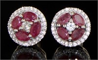 Genuine 3.35 ct Ruby & Zircon Stud Earrings