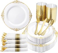 Nervure 350PCS Gold Plastic Plates - Disposable Di