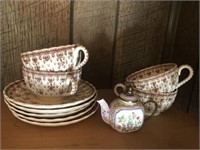 Assorted Spode Cups and Saucers with Teapot